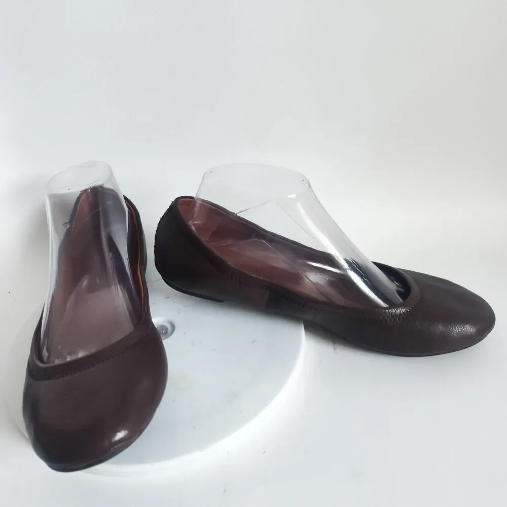 Lucky Brand Chocolate Brown Ballet Flats Size 9 Lace-up Back Coquette Minimalist
